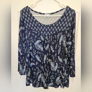 Women's Blue  Patterned Top L